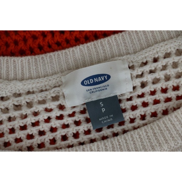 Old Navy Womens Crew Neck Striped Cable Knit Sweater Size Small Orange Ivory - Picture 6 of 6